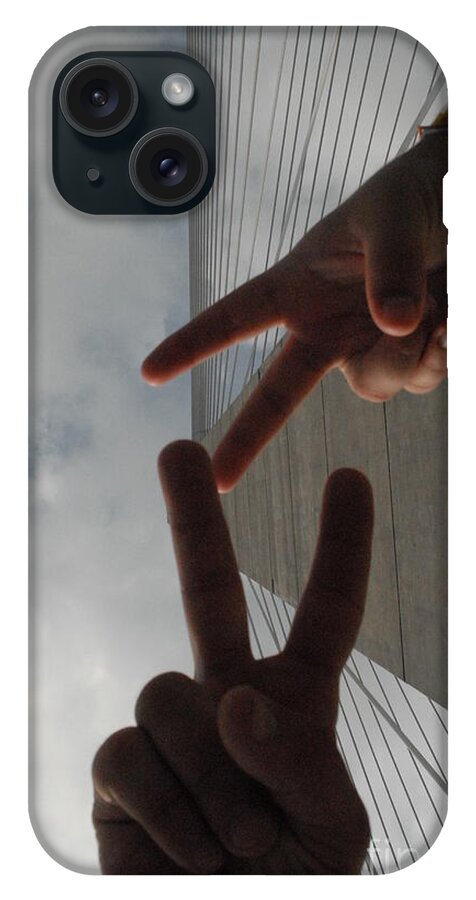 Peace Gesture Against Skyscraper - Phone Case