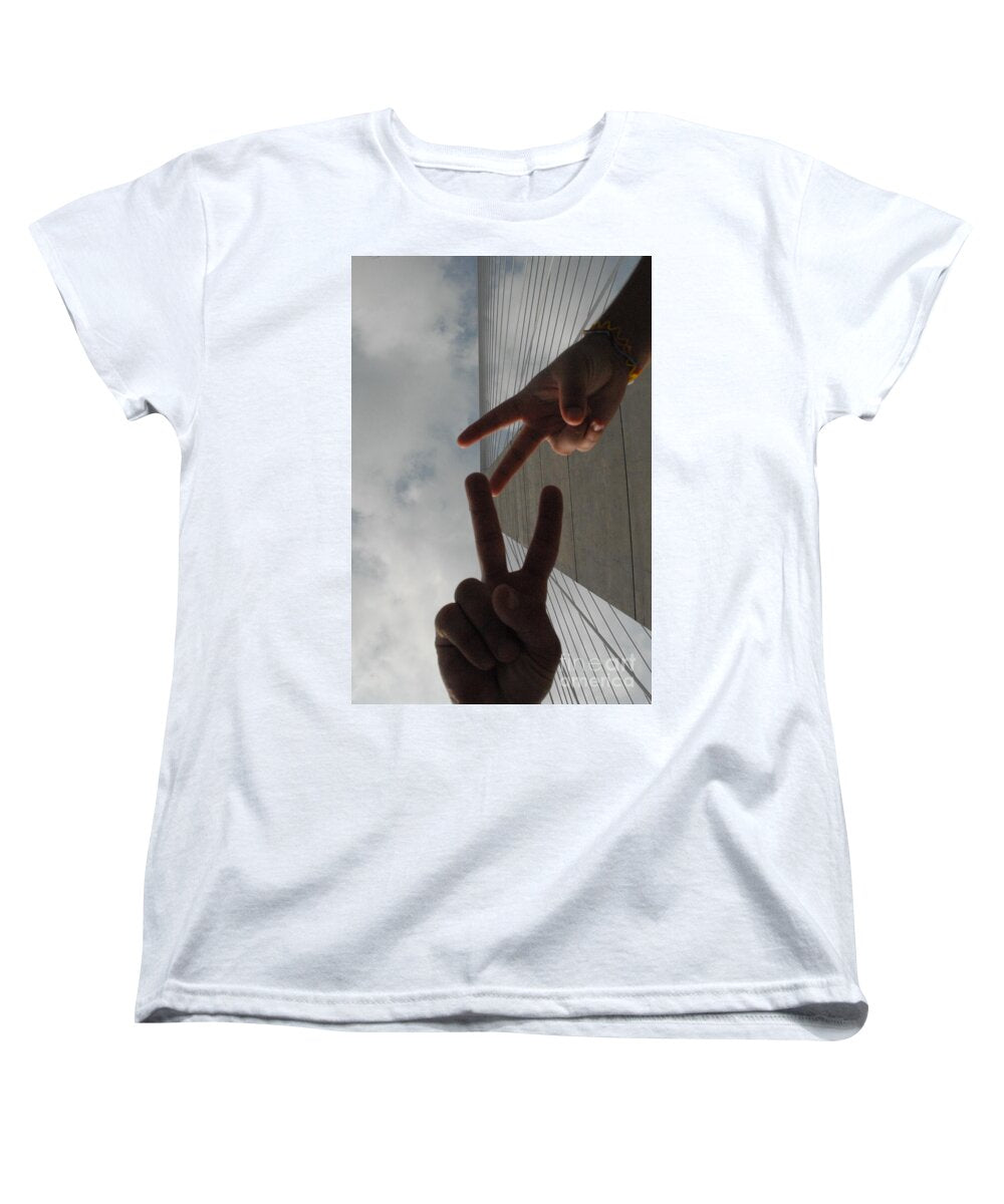 Peace Gesture Against Skyscraper - Women's T-Shirt (Standard Fit)