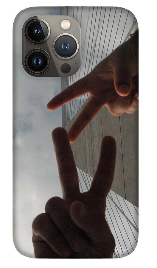 Peace Gesture Against Skyscraper - Phone Case