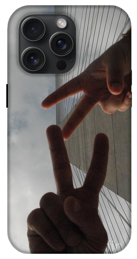 Peace Gesture Against Skyscraper - Phone Case