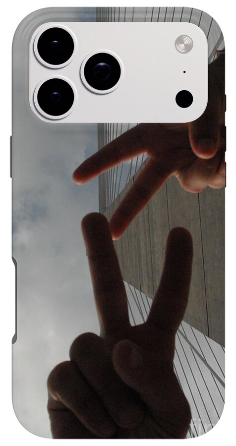 Peace Gesture Against Skyscraper - Phone Case