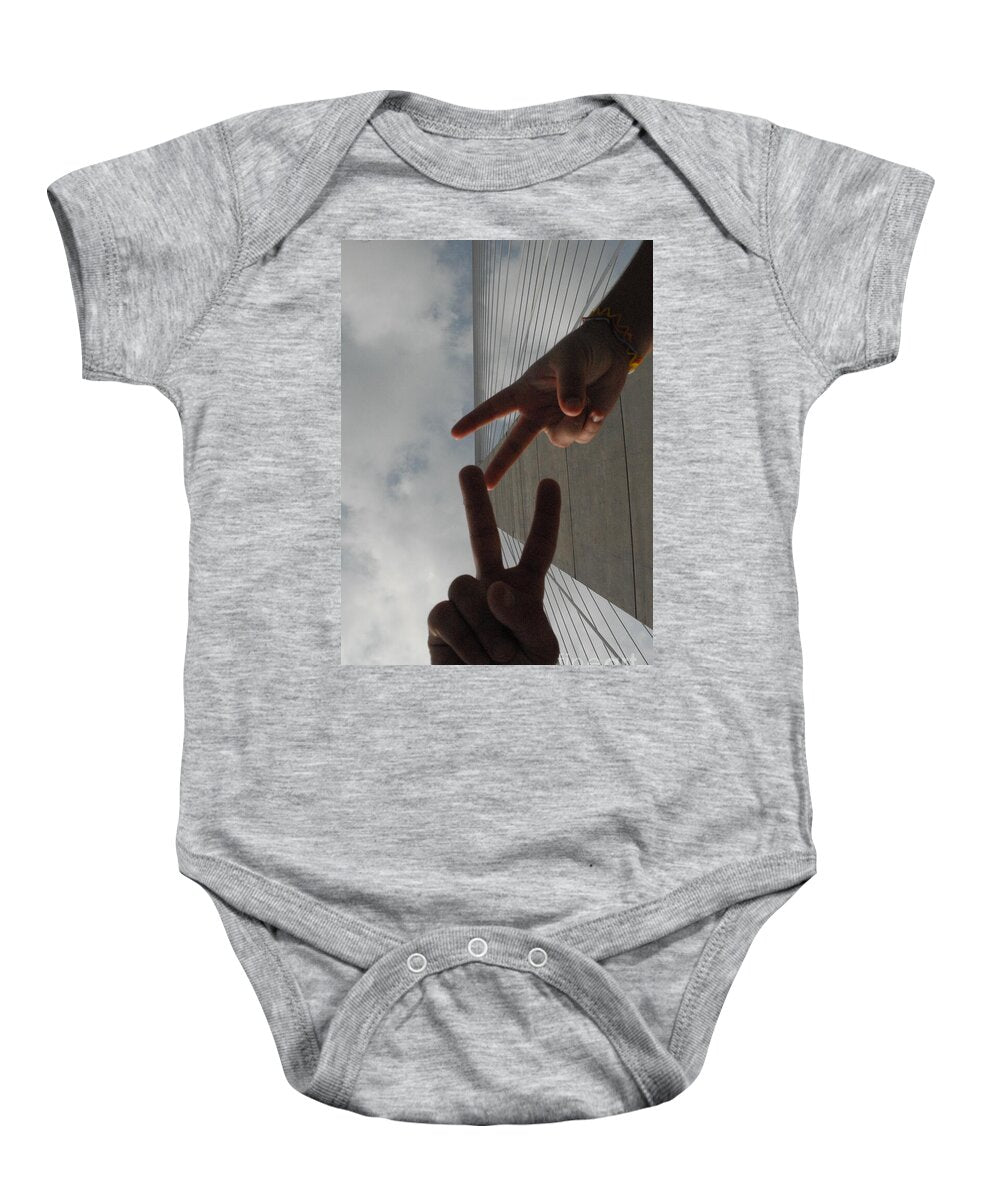 Peace Gesture Against Skyscraper - Baby One-Piece