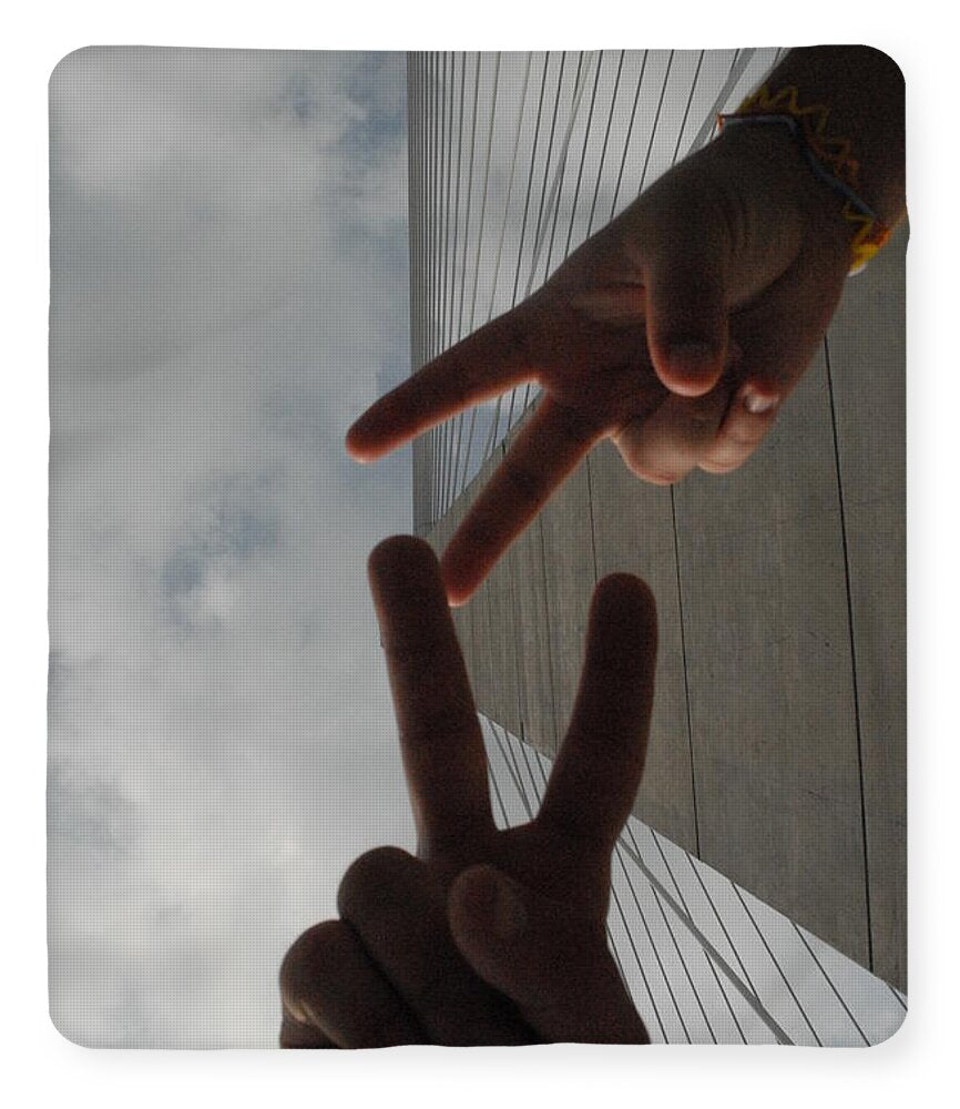 Peace Gesture Against Skyscraper - Blanket