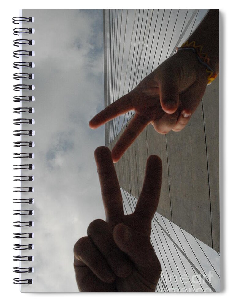 Peace Gesture Against Skyscraper - Spiral Notebook