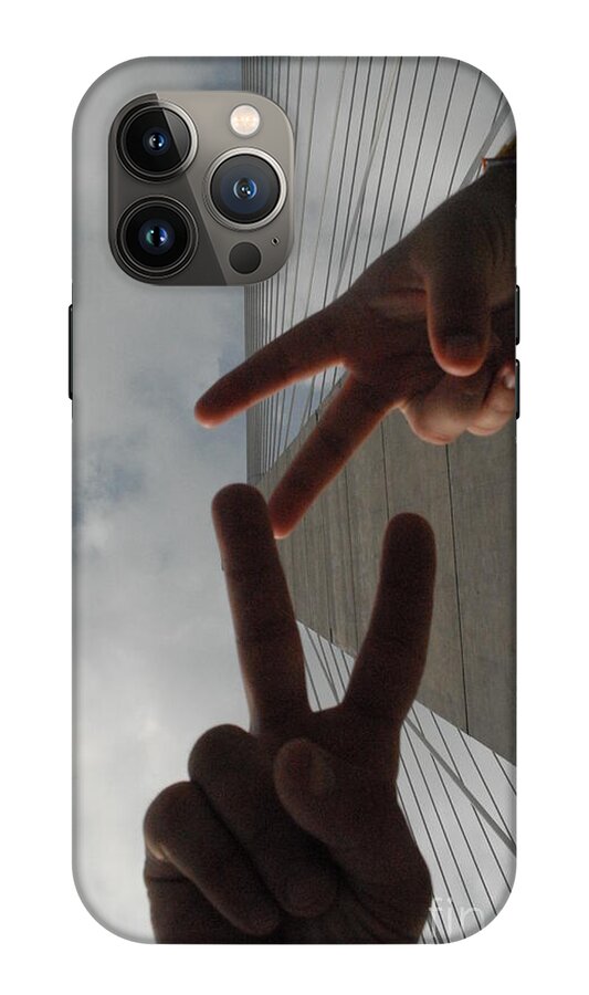 Peace Gesture Against Skyscraper - Phone Case