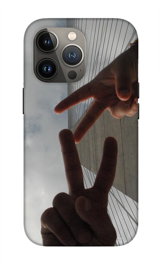 Peace Gesture Against Skyscraper - Phone Case