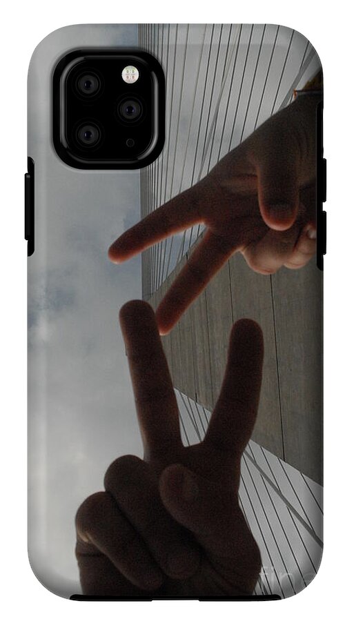 Peace Gesture Against Skyscraper - Phone Case