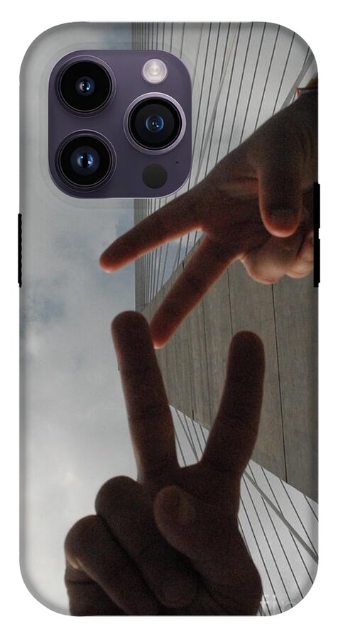 Peace Gesture Against Skyscraper - Phone Case