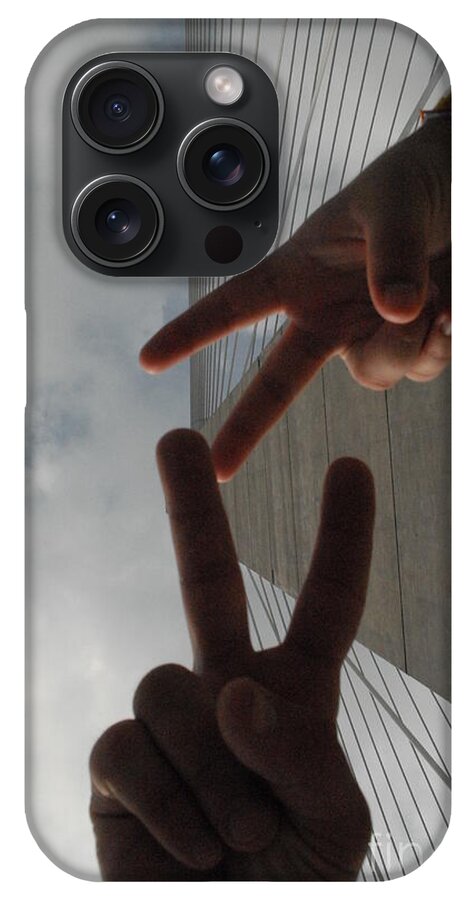 Peace Gesture Against Skyscraper - Phone Case