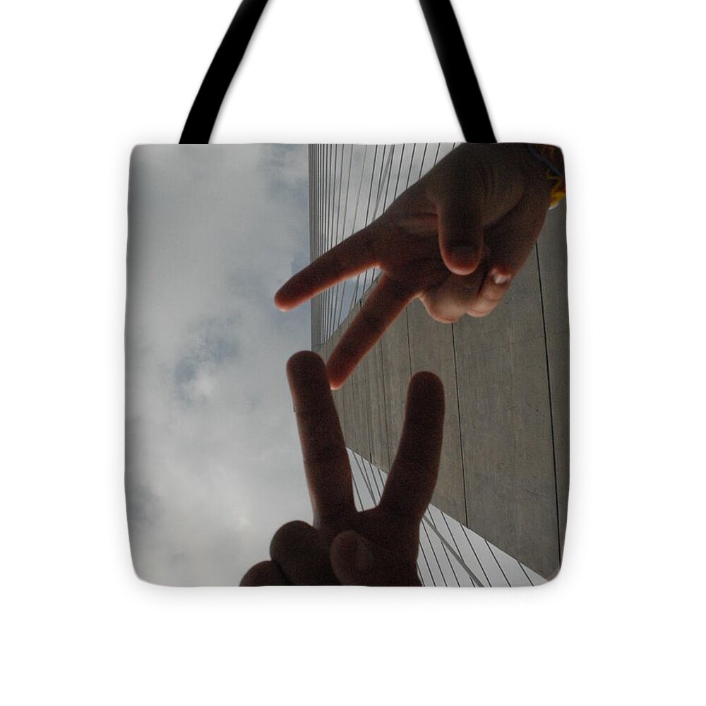 Peace Gesture Against Skyscraper - Tote Bag