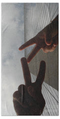 Peace Gesture Against Skyscraper - Bath Towel