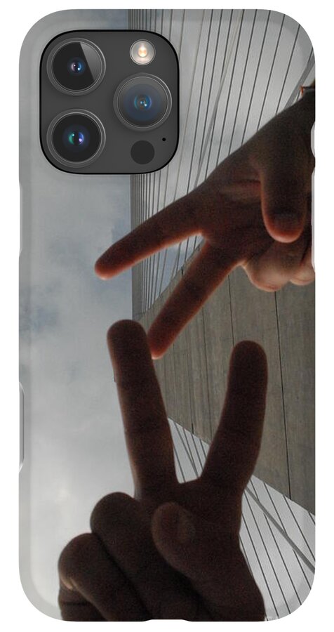 Peace Gesture Against Skyscraper - Phone Case