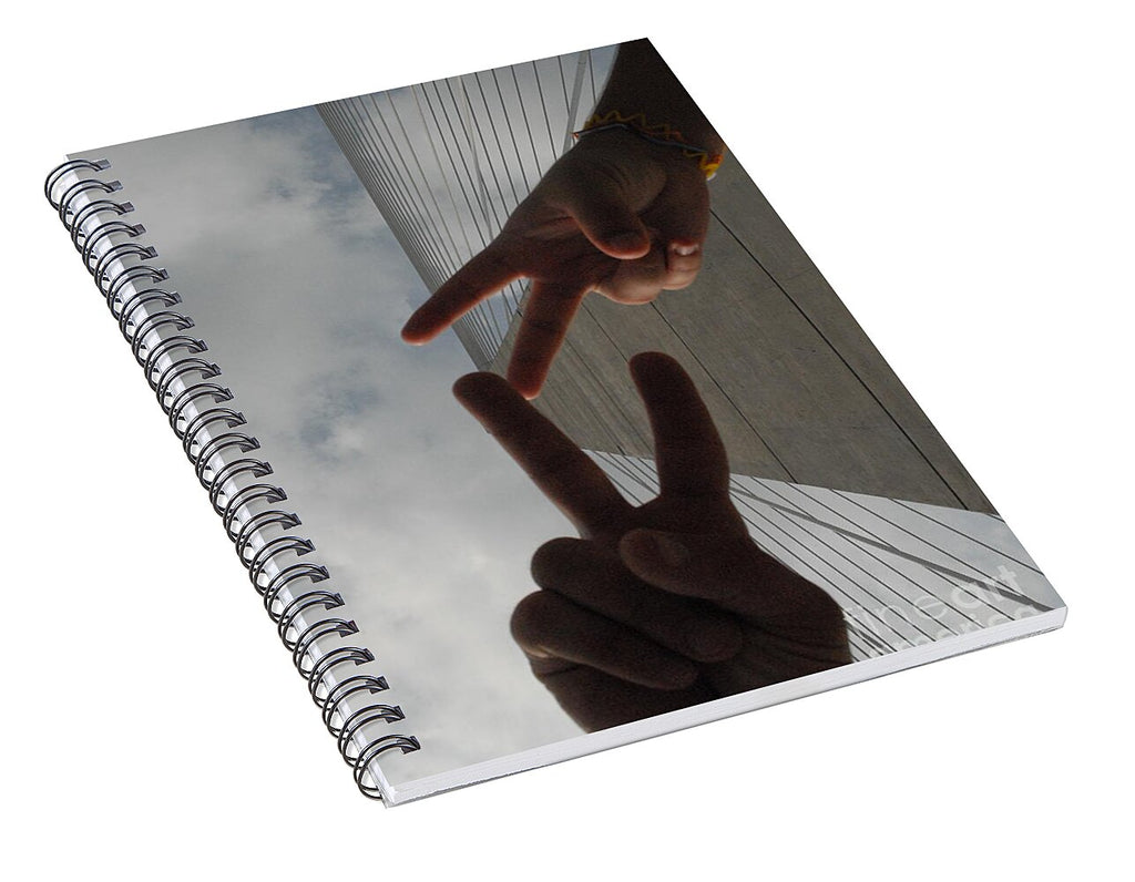 Peace Gesture Against Skyscraper - Spiral Notebook