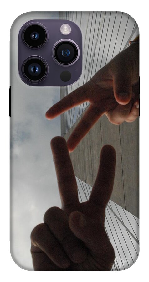 Peace Gesture Against Skyscraper - Phone Case