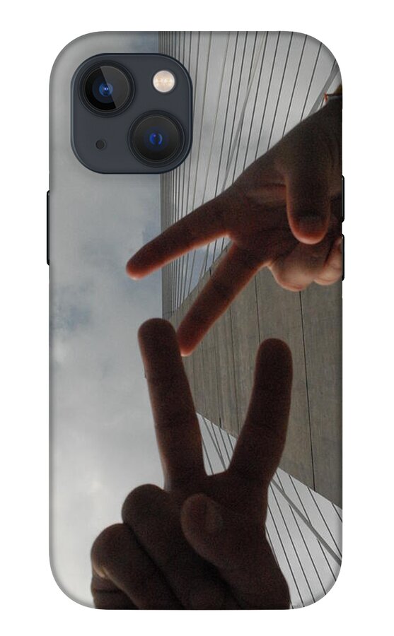 Peace Gesture Against Skyscraper - Phone Case