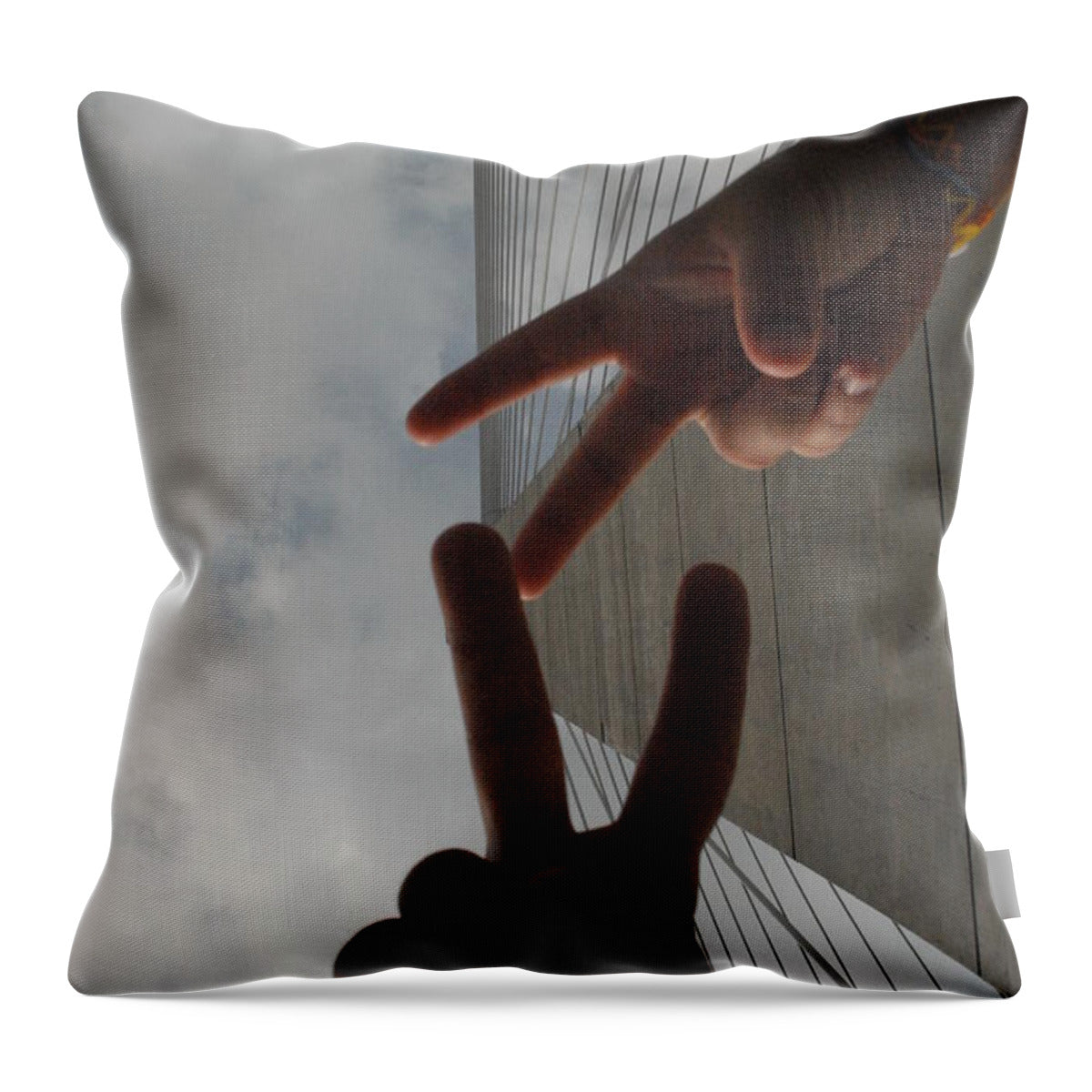 Peace Gesture Against Skyscraper - Throw Pillow