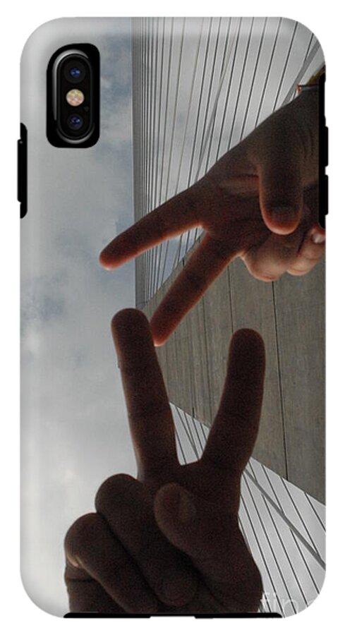 Peace Gesture Against Skyscraper - Phone Case