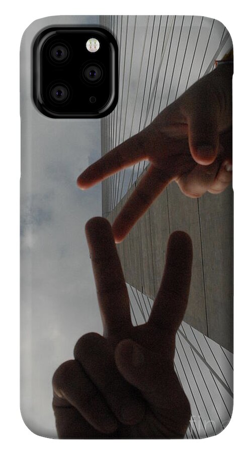 Peace Gesture Against Skyscraper - Phone Case