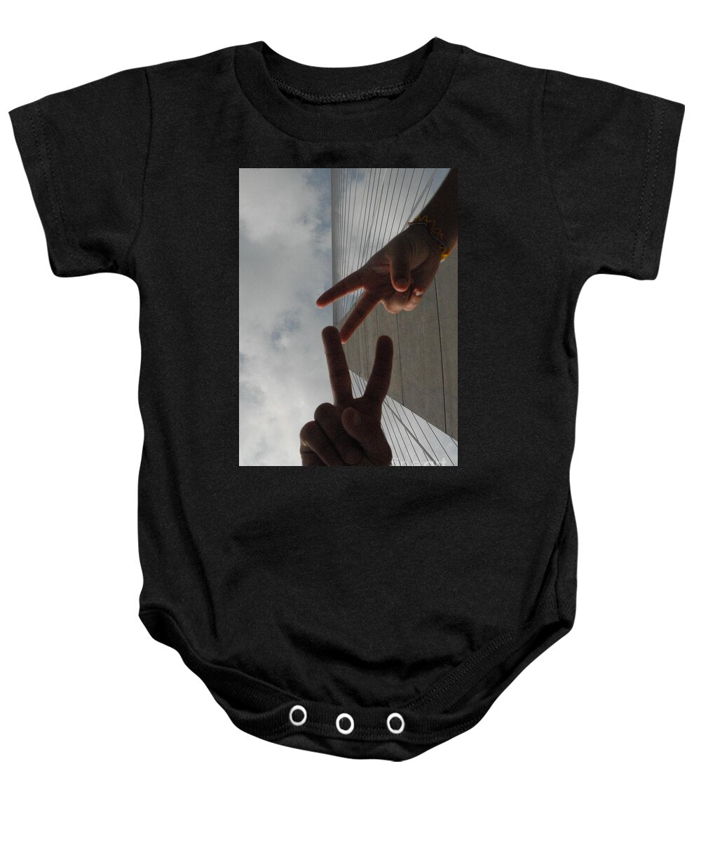Peace Gesture Against Skyscraper - Baby One-Piece