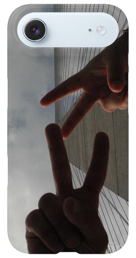Peace Gesture Against Skyscraper - Phone Case