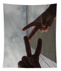 Peace Gesture Against Skyscraper - Tapestry
