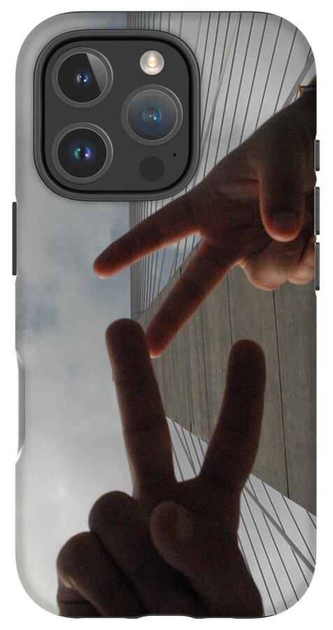 Peace Gesture Against Skyscraper - Phone Case