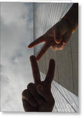 Peace Gesture Against Skyscraper - Greeting Card