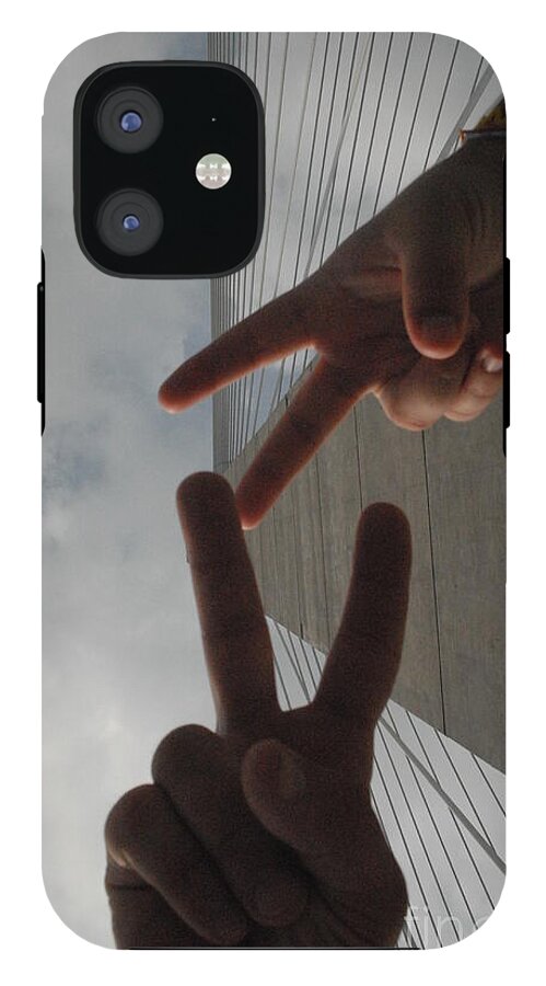Peace Gesture Against Skyscraper - Phone Case