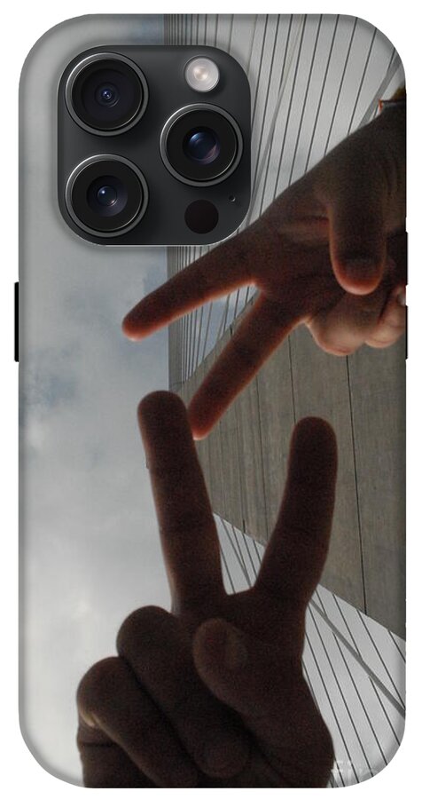 Peace Gesture Against Skyscraper - Phone Case