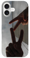 Peace Gesture Against Skyscraper - Phone Case