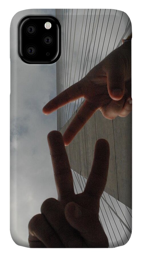 Peace Gesture Against Skyscraper - Phone Case