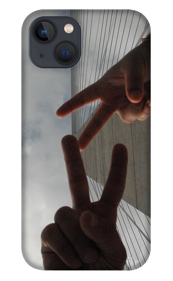 Peace Gesture Against Skyscraper - Phone Case