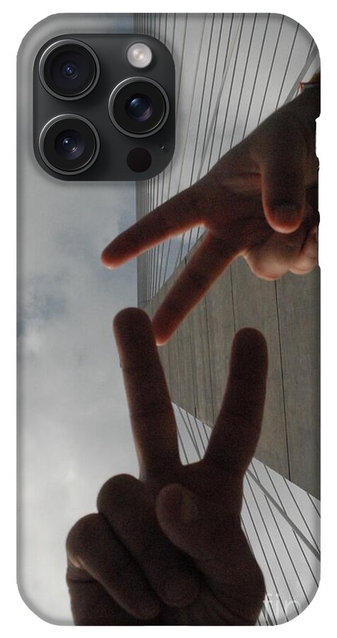 Peace Gesture Against Skyscraper - Phone Case