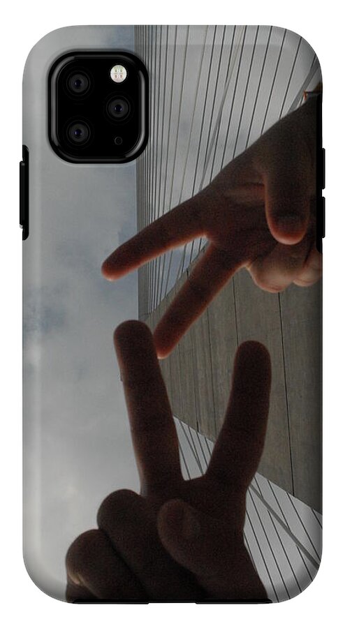 Peace Gesture Against Skyscraper - Phone Case