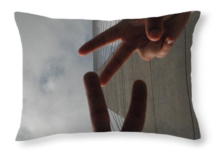 Peace Gesture Against Skyscraper - Throw Pillow