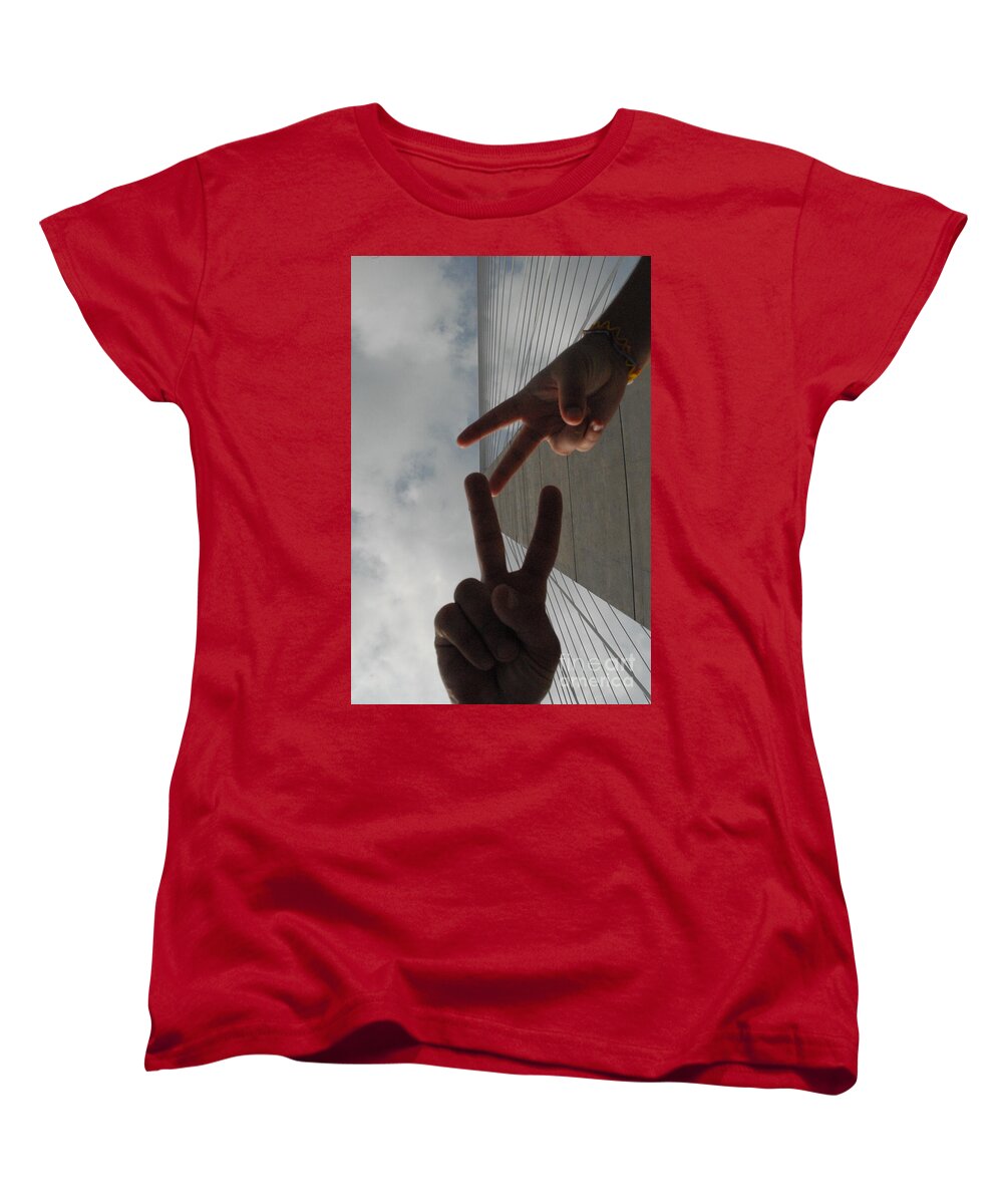 Peace Gesture Against Skyscraper - Women's T-Shirt (Standard Fit)