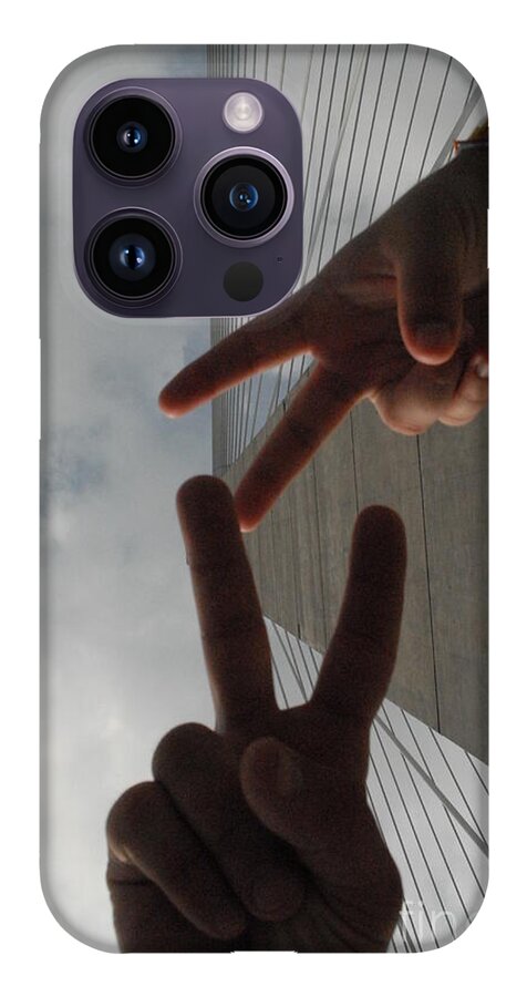 Peace Gesture Against Skyscraper - Phone Case