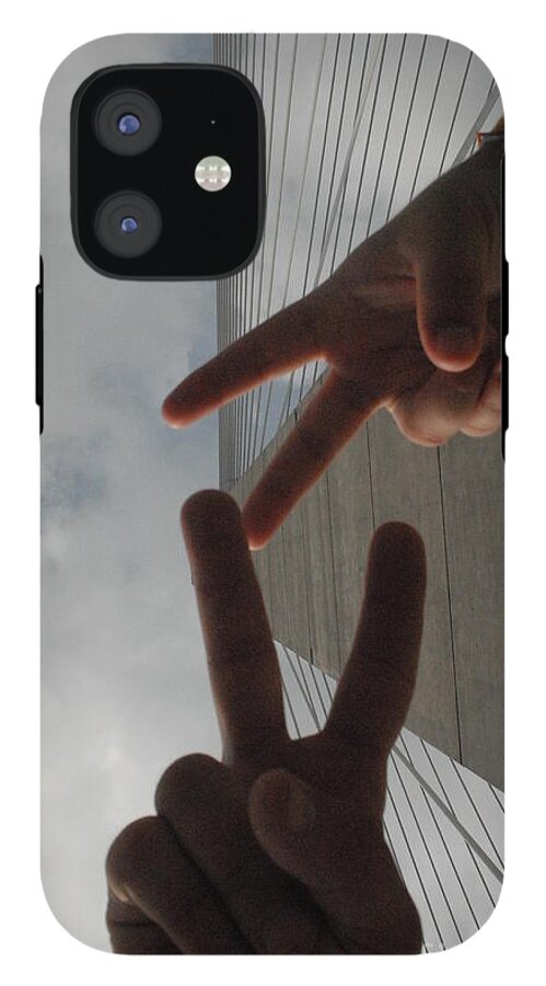 Peace Gesture Against Skyscraper - Phone Case