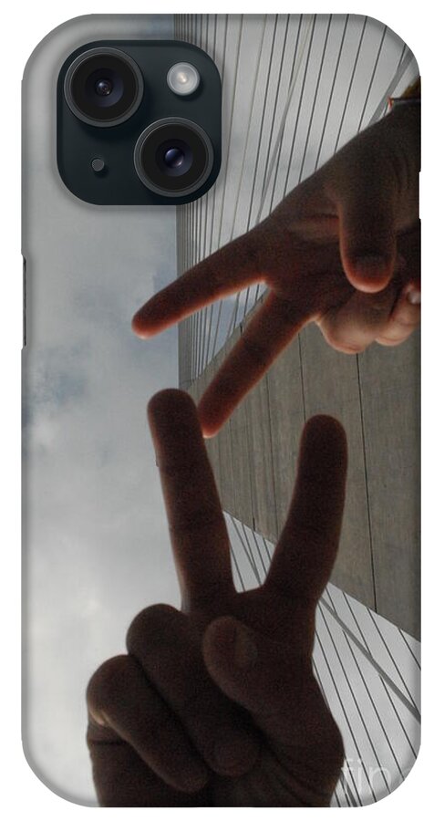 Peace Gesture Against Skyscraper - Phone Case