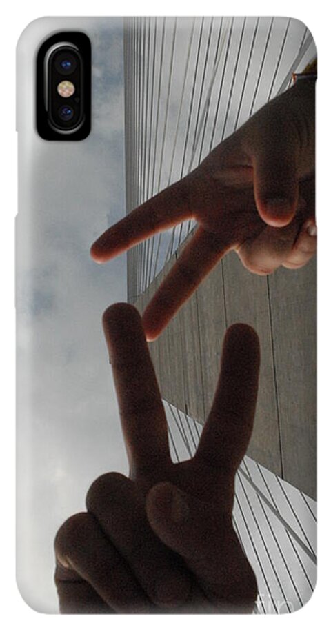 Peace Gesture Against Skyscraper - Phone Case