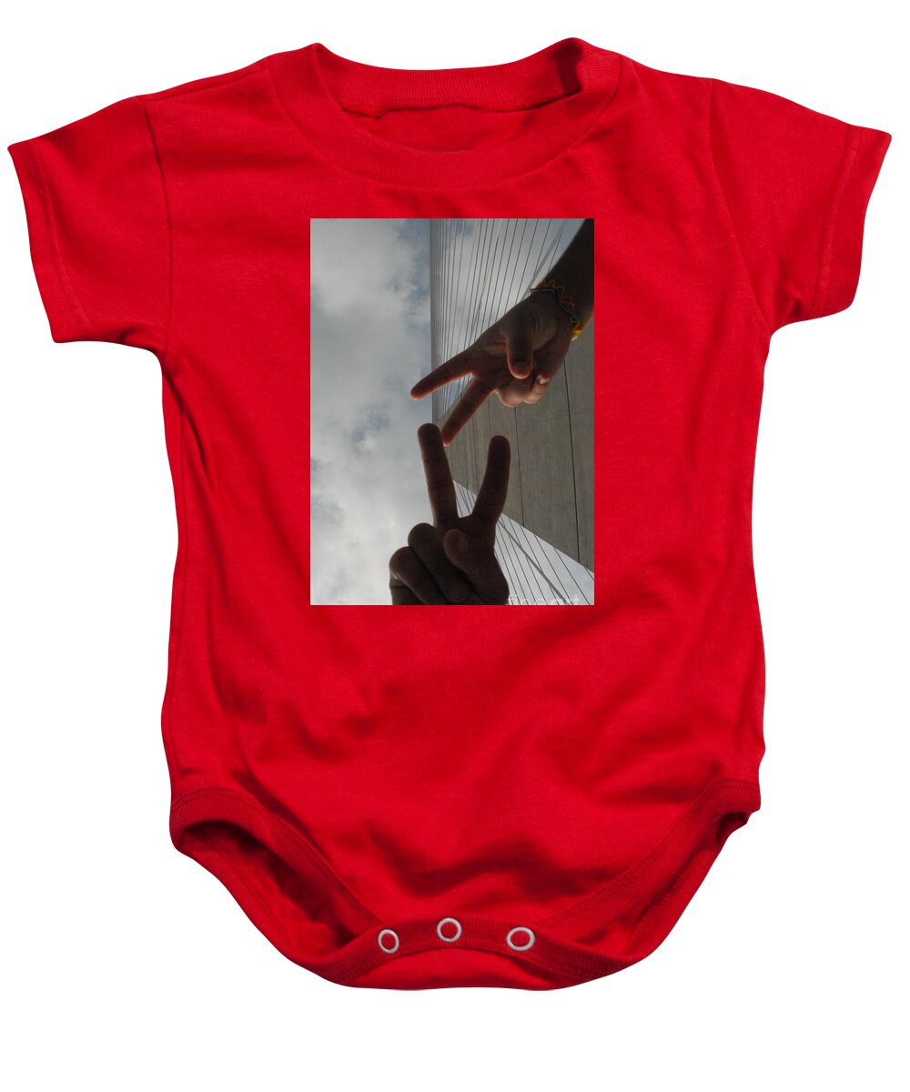 Peace Gesture Against Skyscraper - Baby One-Piece