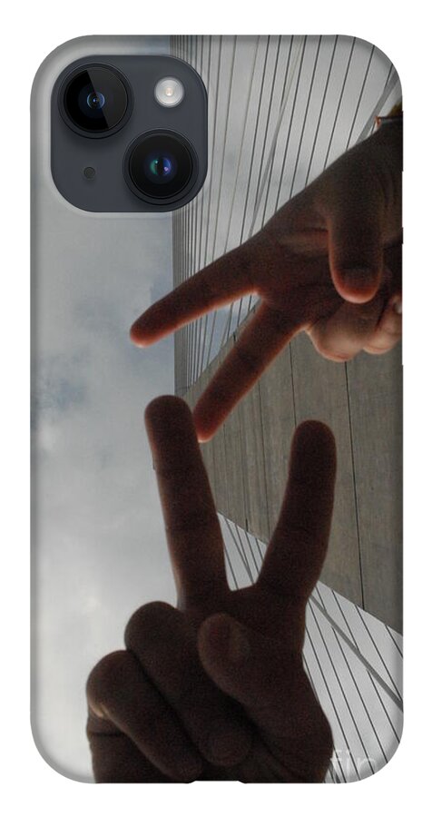 Peace Gesture Against Skyscraper - Phone Case