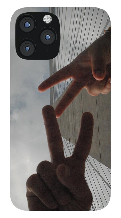 Peace Gesture Against Skyscraper - Phone Case