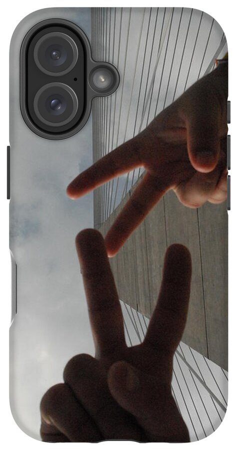 Peace Gesture Against Skyscraper - Phone Case