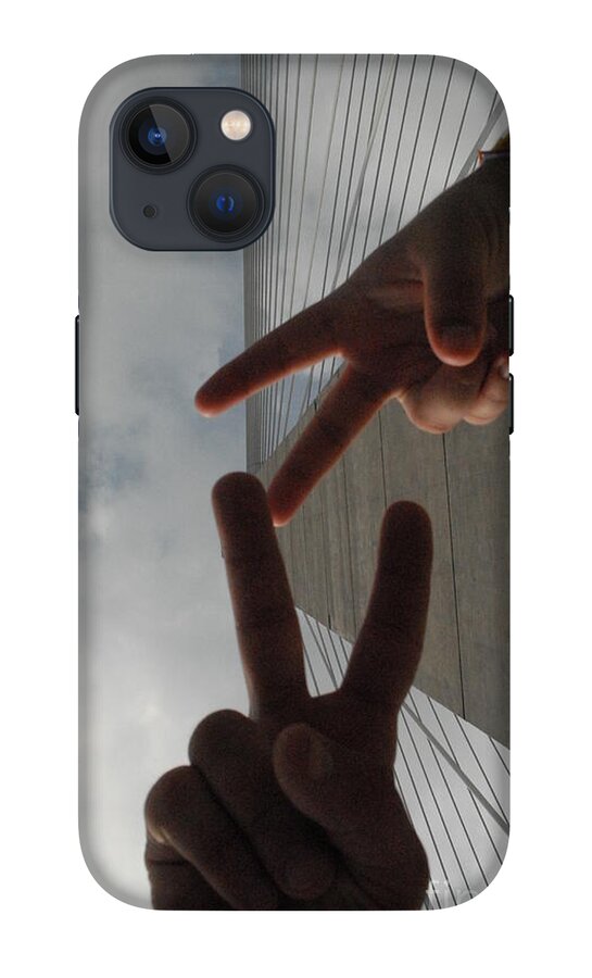 Peace Gesture Against Skyscraper - Phone Case