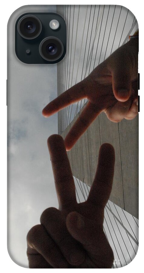 Peace Gesture Against Skyscraper - Phone Case