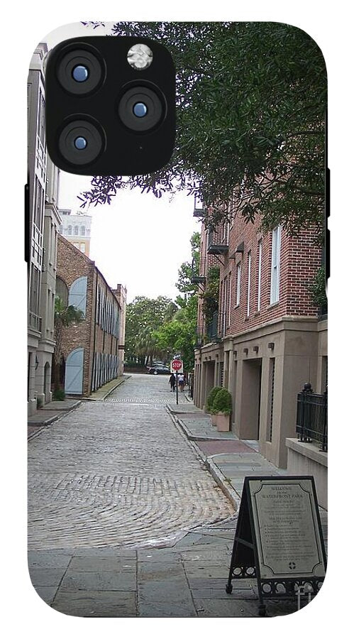 Quiet Cobblestone Street in City - Phone Case
