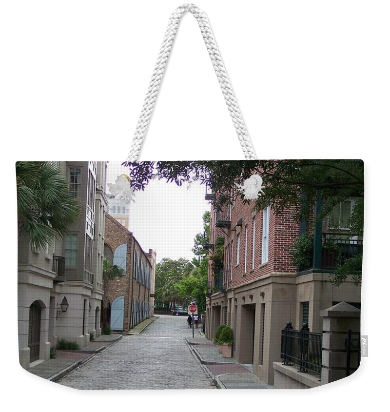 Quiet Cobblestone Street in City - Weekender Tote Bag