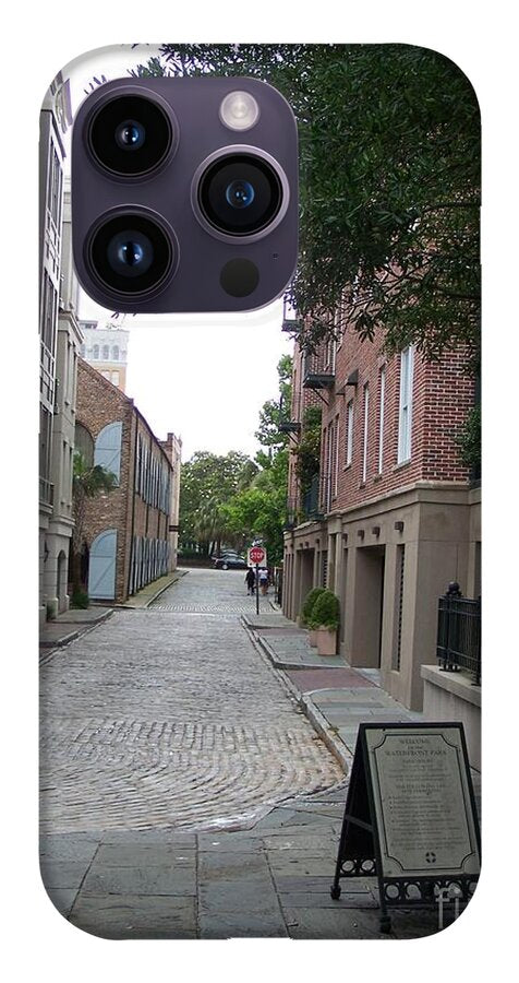 Quiet Cobblestone Street in City - Phone Case