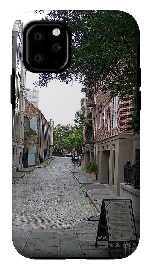 Quiet Cobblestone Street in City - Phone Case